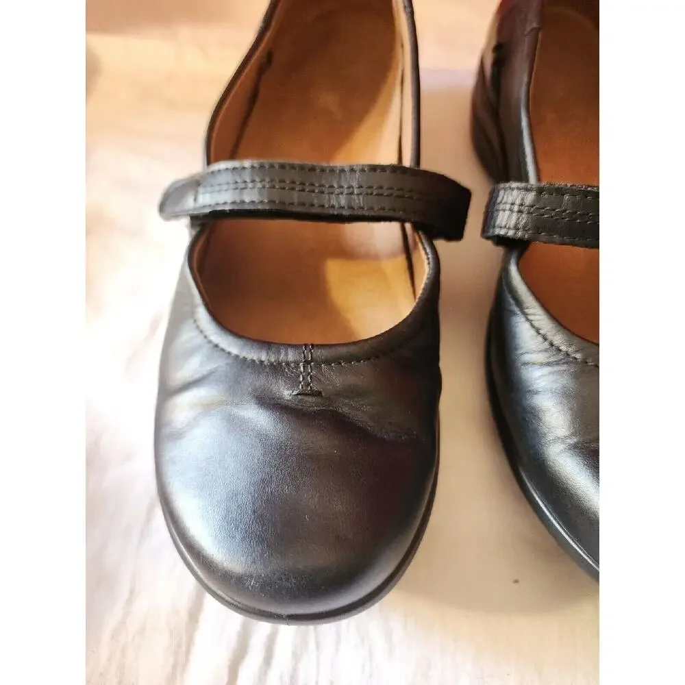 Hotter Women's u.s. 7.5 Black Leather Mary Jane Comfort Shoes Made in England